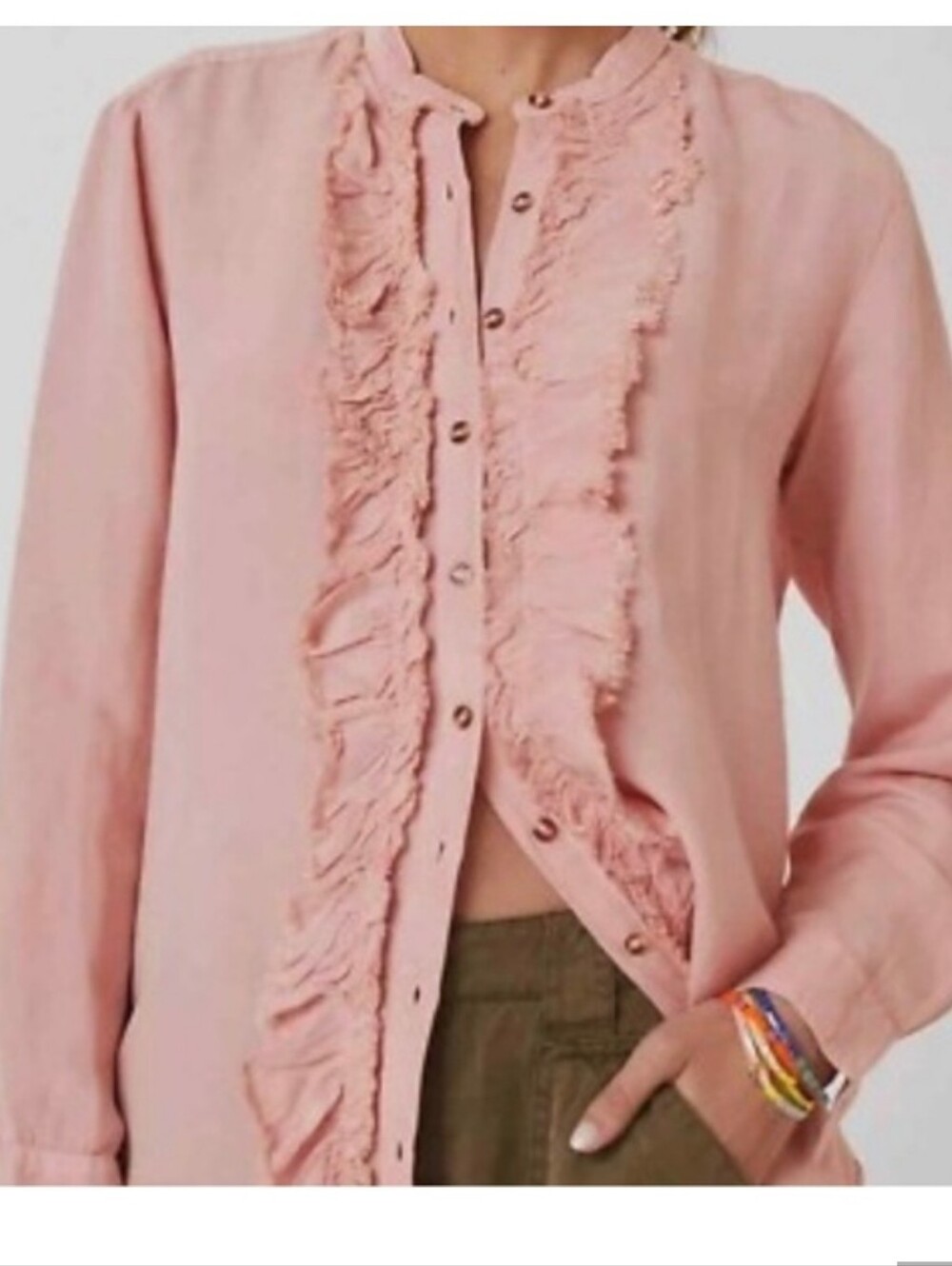 Anthropologie Pilcro Blush Pink Ruffle-Front Button Down Top Size S - Picture 2 of 8
